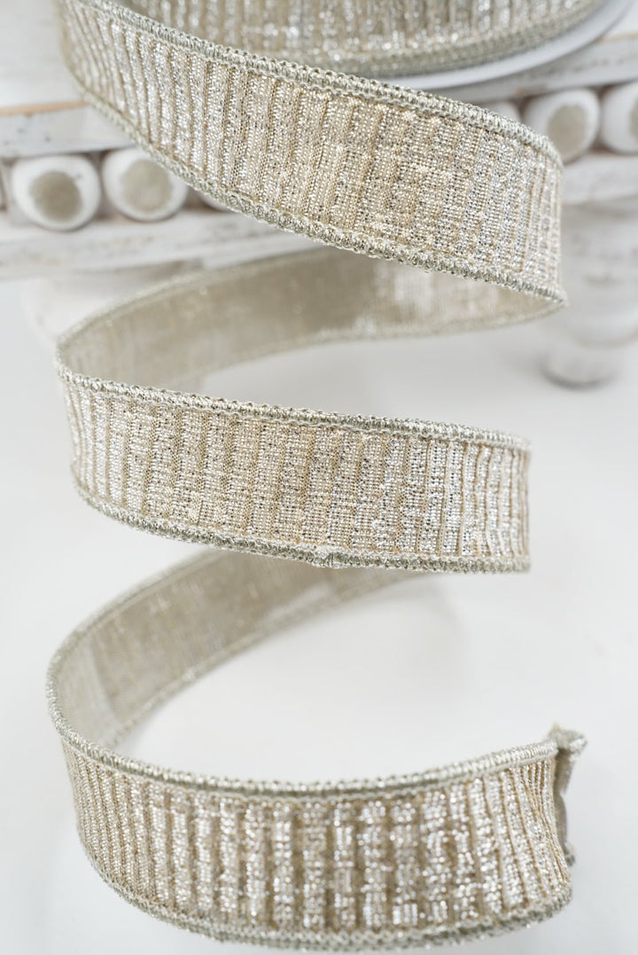 Platinum 1” pleated metallic farrisilk wired ribbon - Greenery MarketRibbons & TrimRk437-51
