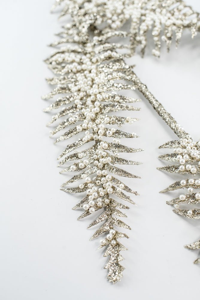 Platinum Fern Frond With Pearl Spray - 33" - Greenery MarketXG1059PT