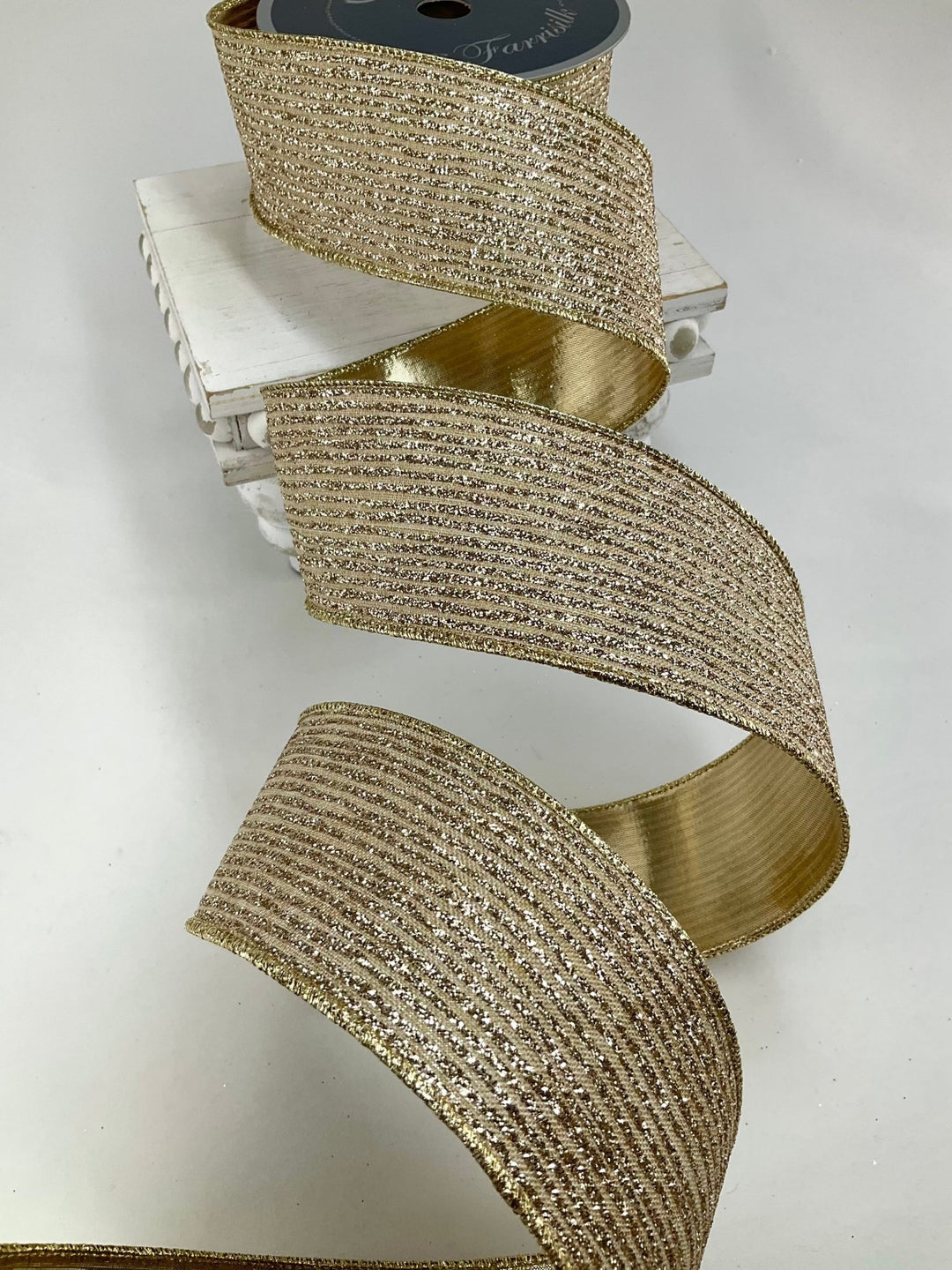 Platinum glitter stripe 2.5” wired ribbon - Greenery MarketRibbons & TrimRA109-51