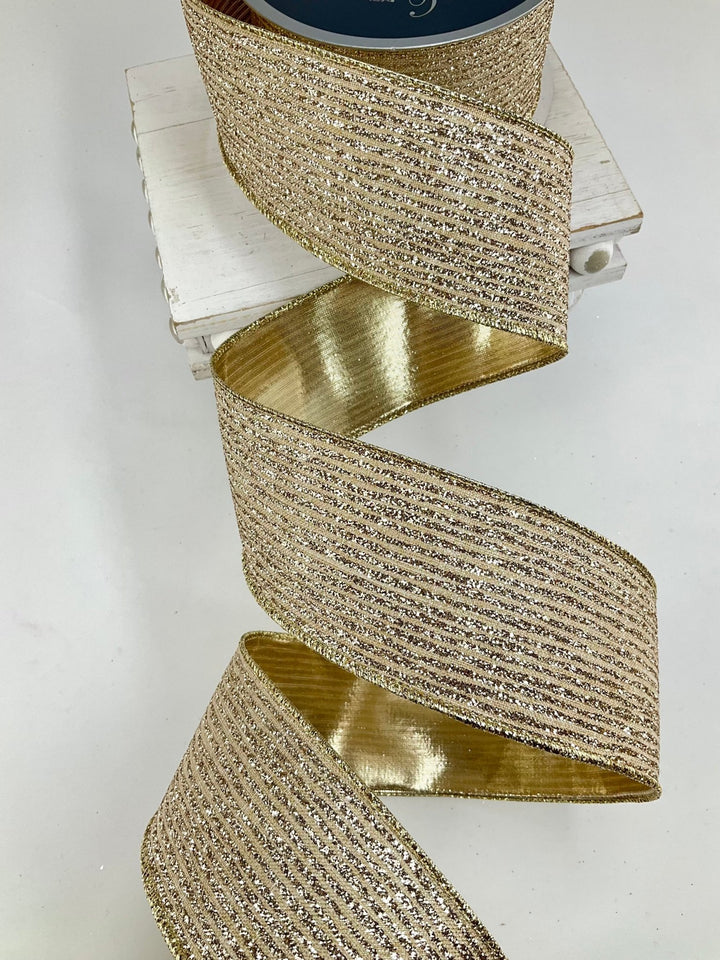 Platinum glitter stripe 2.5” wired ribbon - Greenery MarketRibbons & TrimRA109-51