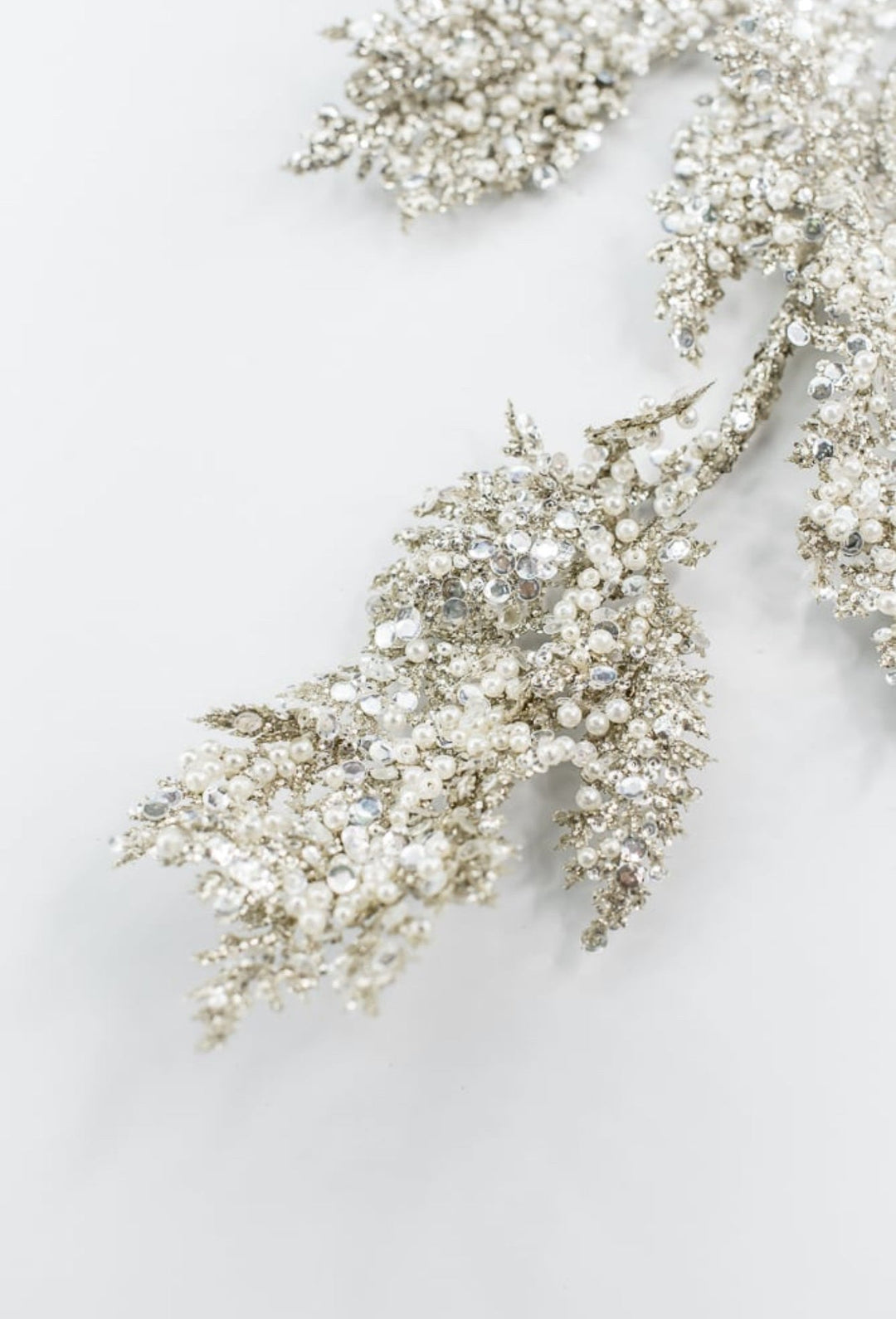 Platinum glittered cedar spray with pearls - Greenery MarketXG1058-PT