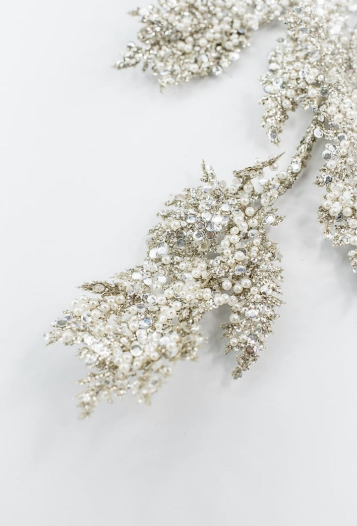 Platinum glittered cedar spray with pearls - Greenery MarketXG1058-PT