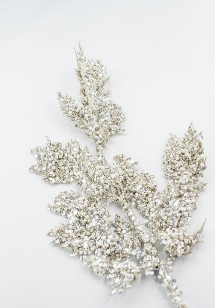Platinum glittered cedar spray with pearls - Greenery MarketXG1058-PT