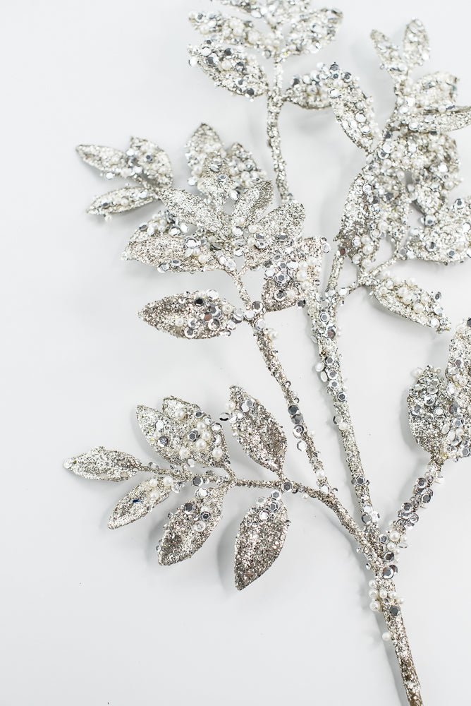 Platinum Leaf Spray With Pearls - 29" - Greenery MarketXG1099PT