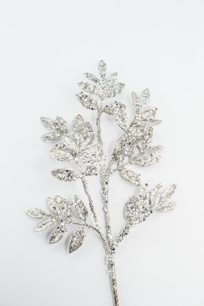 Platinum Leaf Spray With Pearls - 29" - Greenery MarketXG1099PT