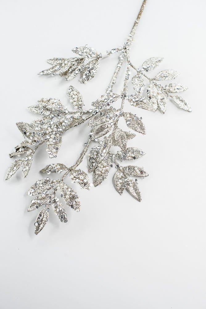 Platinum Leaf Spray With Pearls - 29" - Greenery MarketXG1099PT