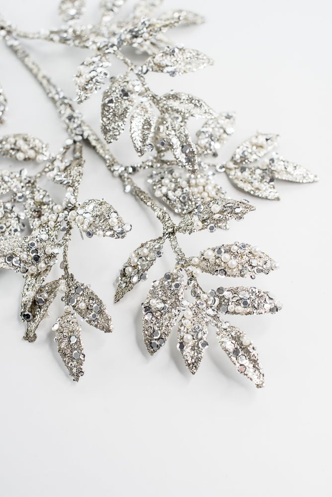 Platinum Leaf Spray With Pearls - 29" - Greenery MarketXG1099PT