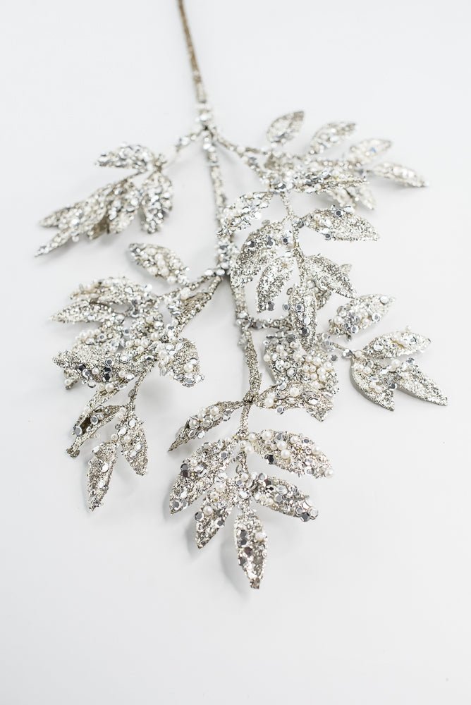 Platinum Leaf Spray With Pearls - 29" - Greenery MarketXG1099PT