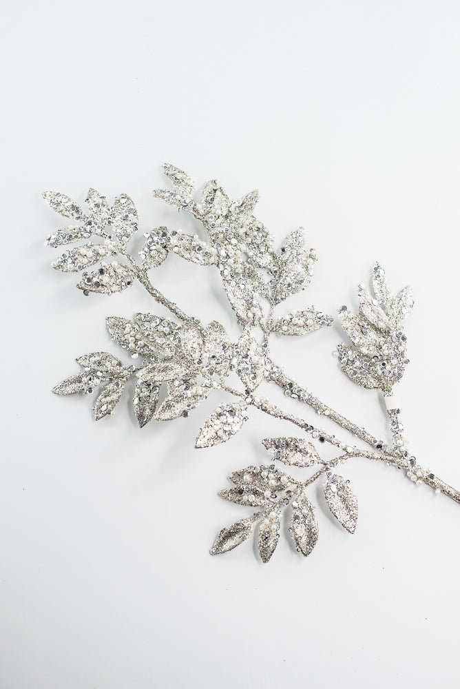 Platinum Leaf Spray With Pearls - 29" - Greenery MarketXG1099PT