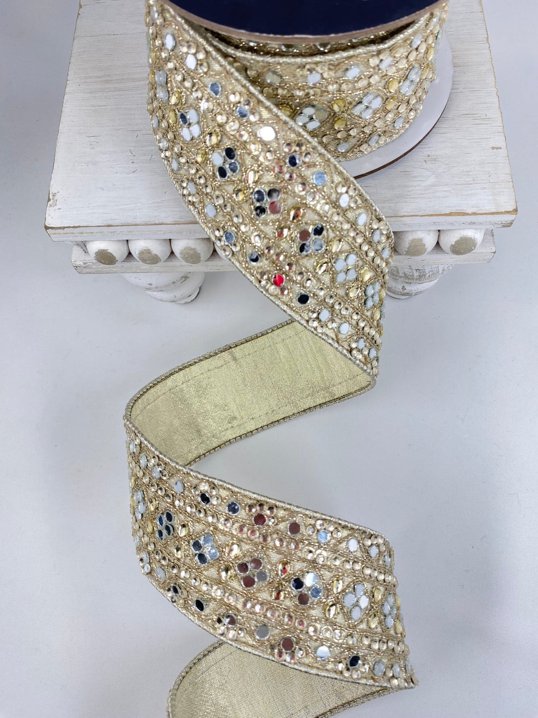 Platinum Ornate Opulence Farrisilk Wired Ribbon - 2" - Greenery MarketRK686 - 51