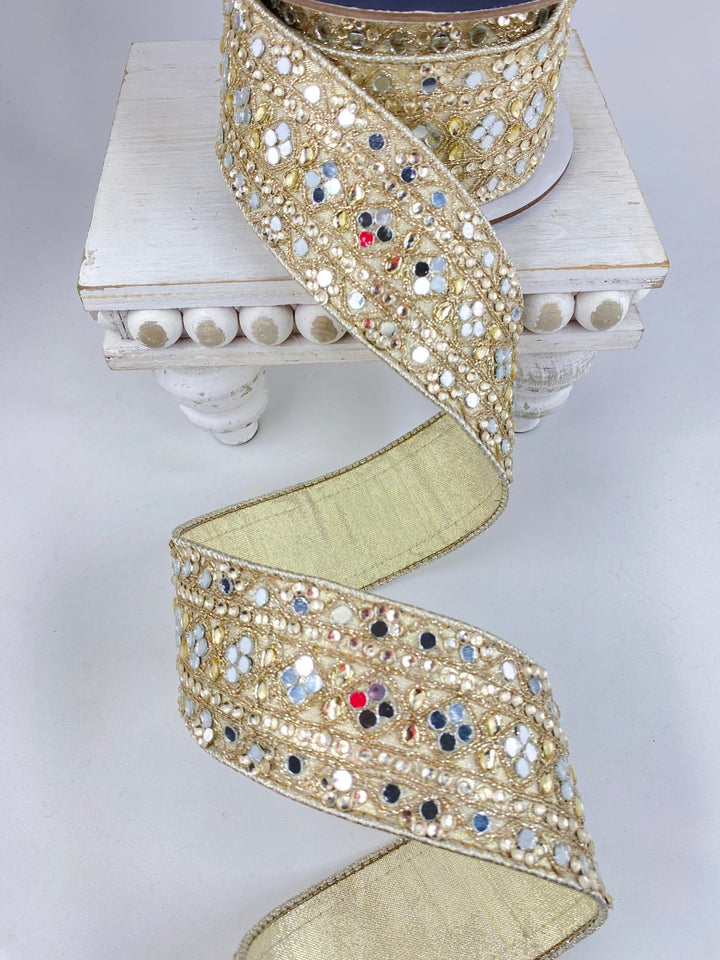 Platinum Ornate Opulence Farrisilk Wired Ribbon - 2" - Greenery MarketRK686 - 51