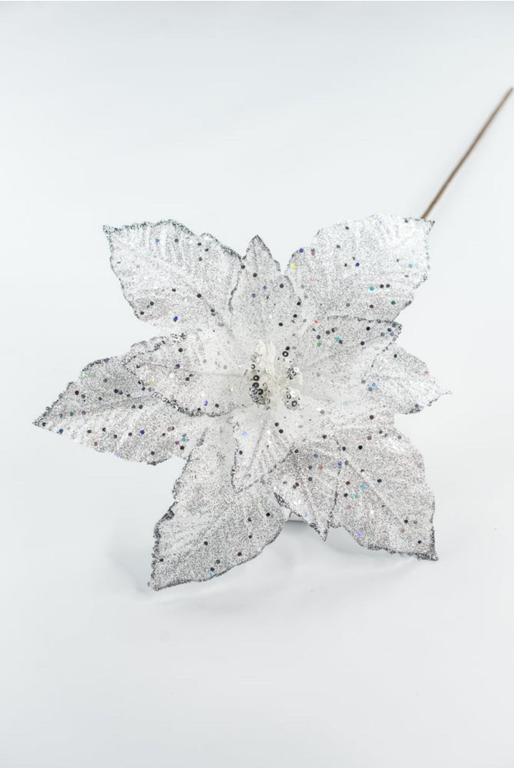 Platinum Sequin Poinsettia Spray - 21" - Greenery MarketXF678PT