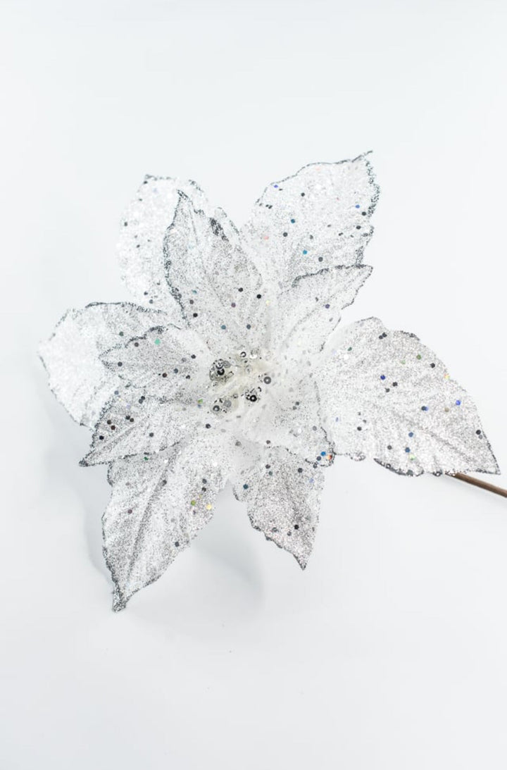 Platinum Sequin Poinsettia Spray - 21" - Greenery MarketXF678PT