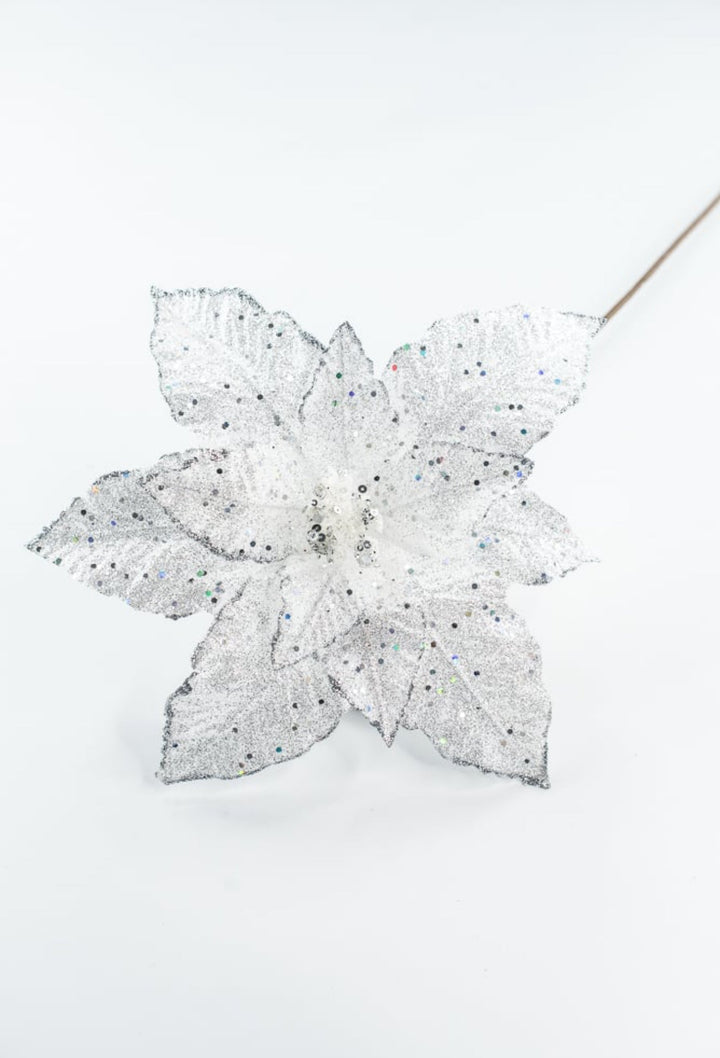 Platinum Sequin Poinsettia Spray - 21" - Greenery MarketXF678PT