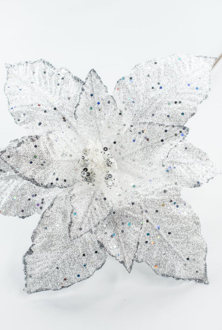 Platinum Sequin Poinsettia Spray - 21" - Greenery MarketXF678PT