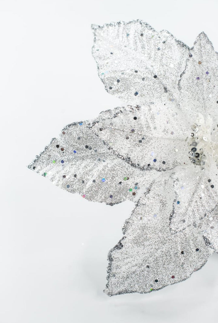 Platinum Sequin Poinsettia Spray - 21" - Greenery MarketXF678PT