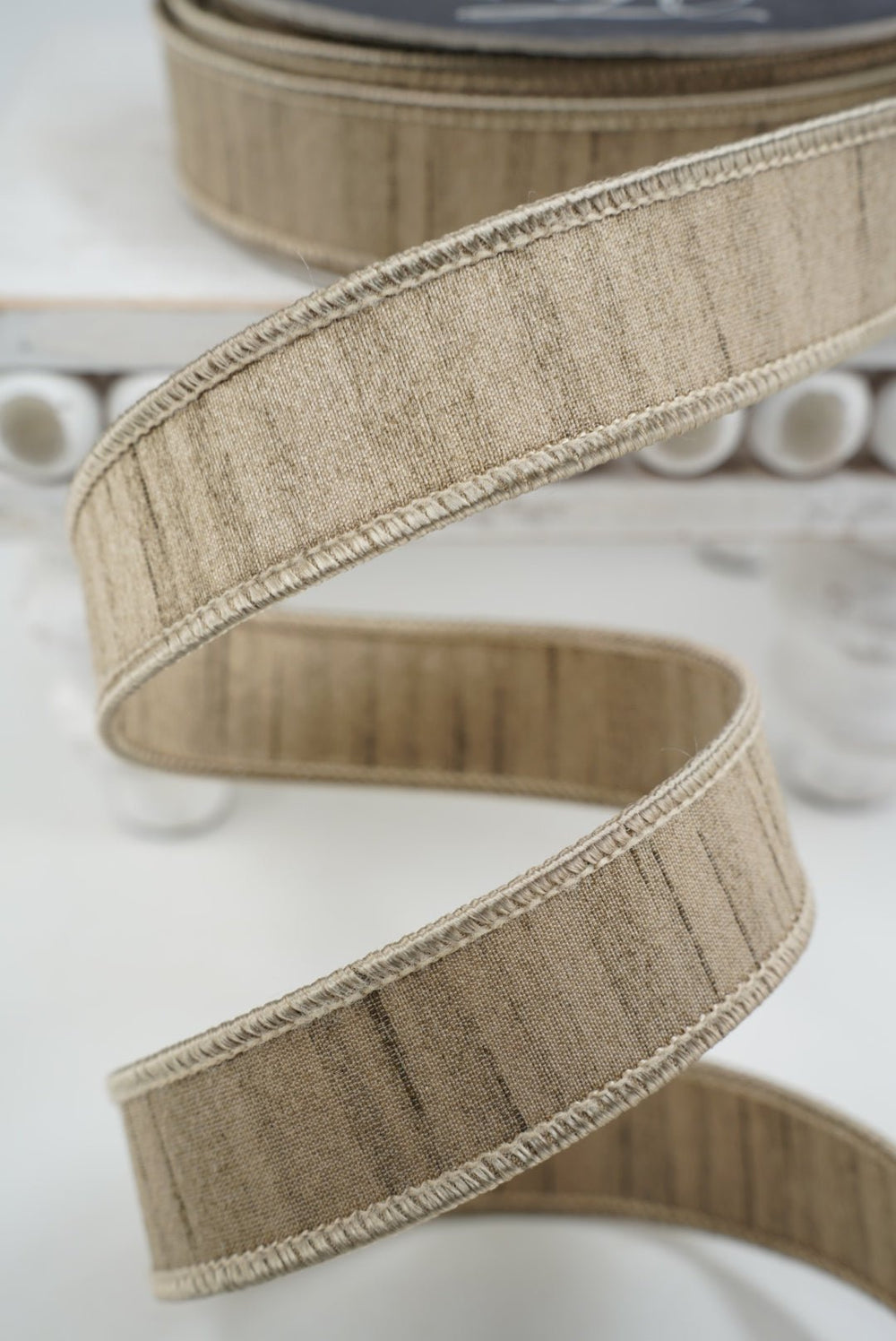 Platinum Shimmering Silk Farrisilk Wired Ribbon - 1" - Greenery MarketRK879-51