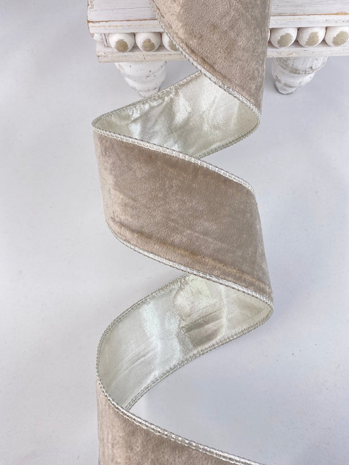 Platinum & Silver Double - Fused Wired Velvet Ribbon w/ Metallic Back Ribbon - 2.5" - Greenery Market7250W-013-63C