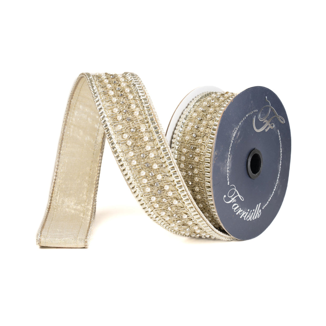 Platinum Victorian Pearl Trim Farrisilk Wired Ribbon - 1.75" - Greenery MarketRibbons & TrimRK797-51