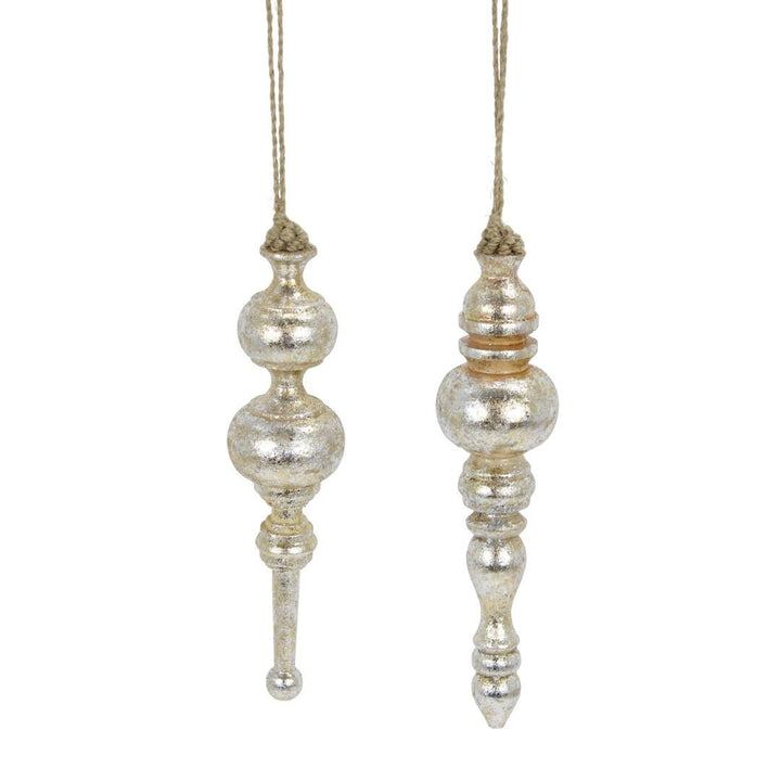Platinum Wash, Wooden, Finial Ornaments - Set of 2 - Greenery MarketOrnaments230099