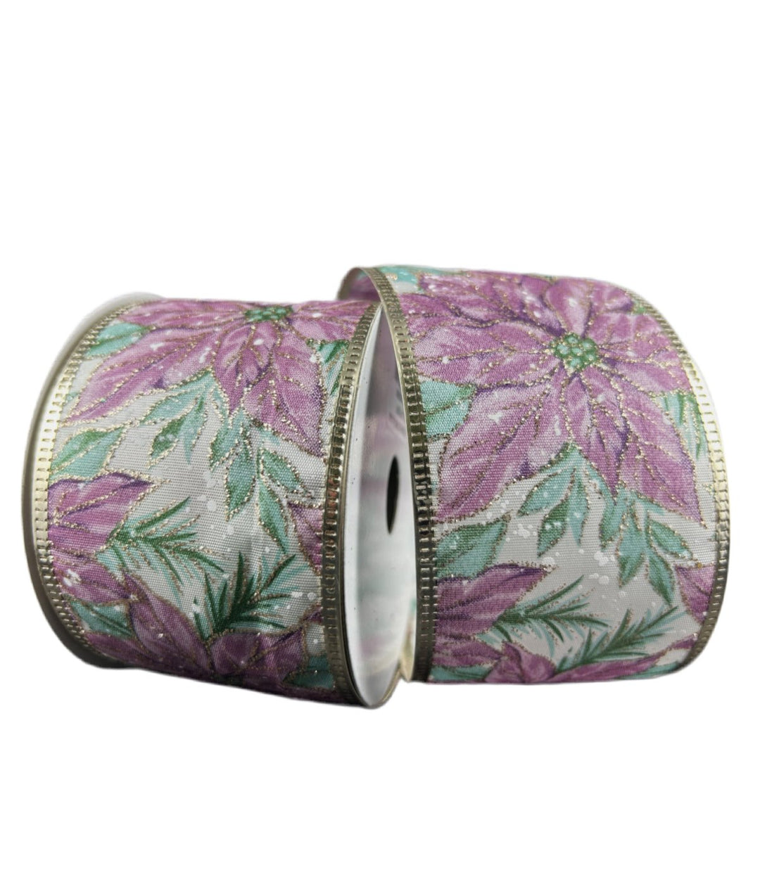 Plum mint Poinsettia Christmas wired ribbon 2.5” - Greenery Marketwired ribbon76455 - 40 - 48