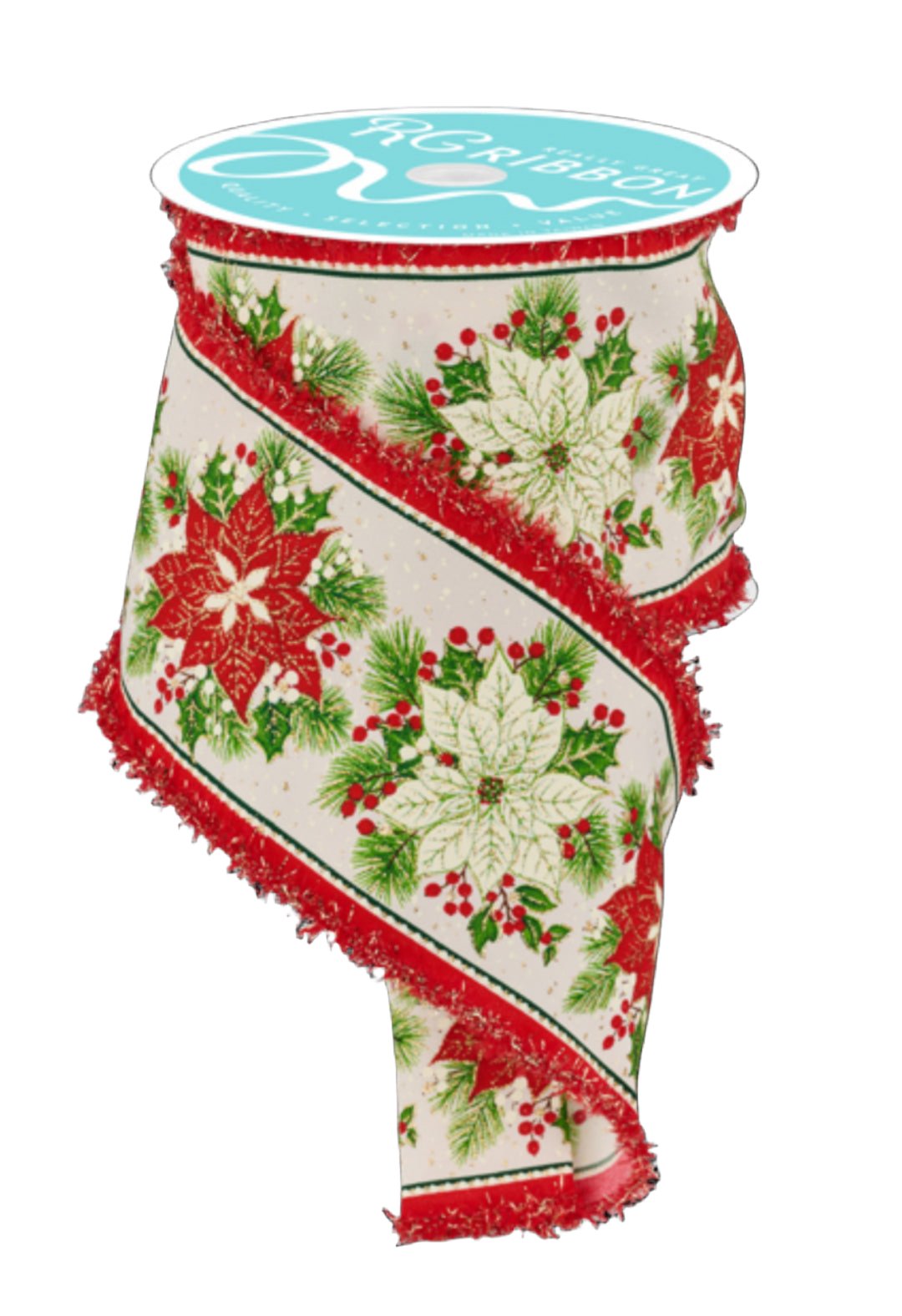 Poinsettia and holly wired ribbon - Greenery MarketWired ribbonRGC821730