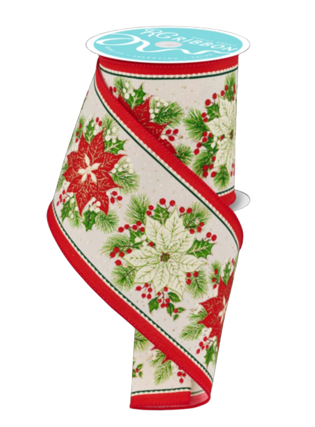 Poinsettia and holly wired ribbon - Greenery MarketWired ribbonRGF119530