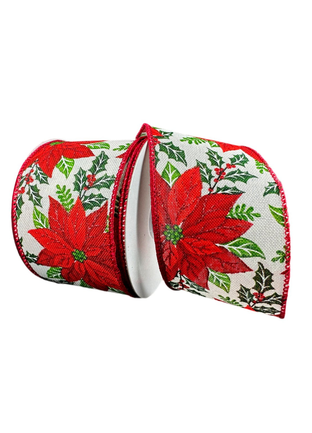 Poinsettia Christmas wired ribbon - Greenery Marketwired ribbon71317 - 40 - 01