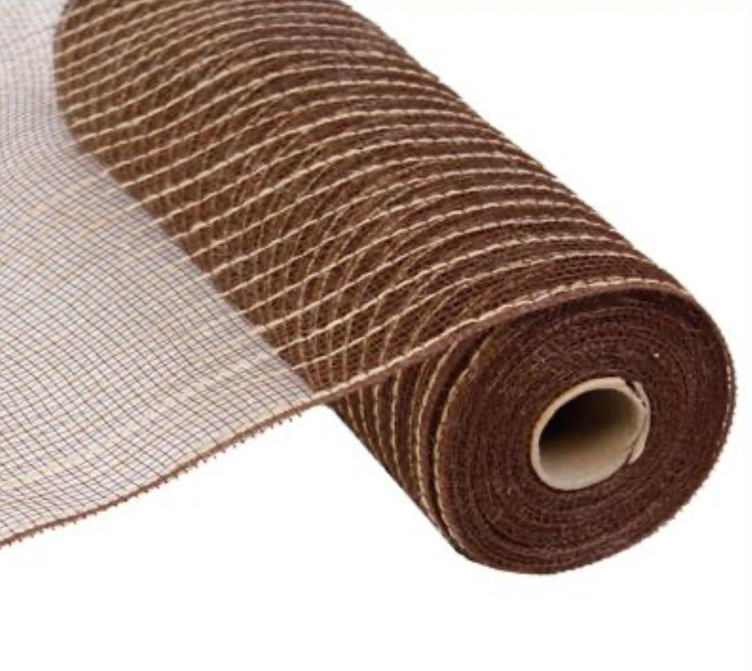 Poly jute burlap brown and burlap stripe deco mesh 10” - Greenery MarketDeco meshCRJ231-38