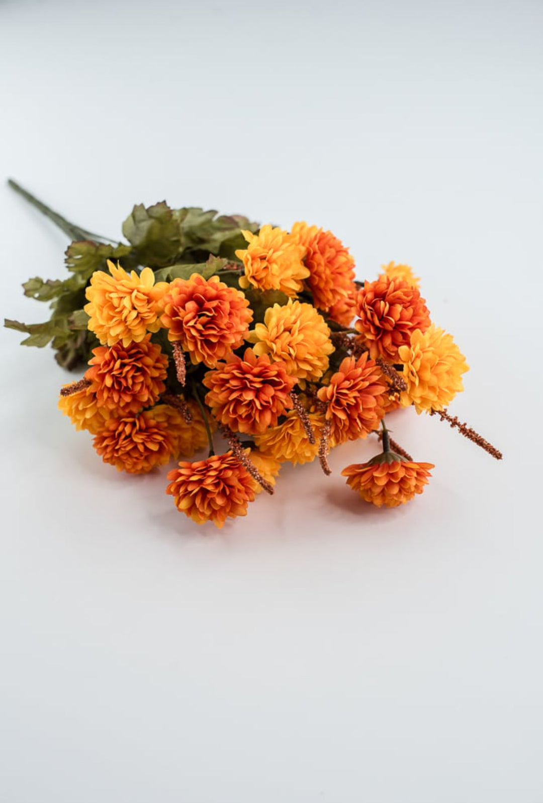 PomPom mum bush - orange and yellow - Greenery Marketartificial flowers52290ORYW