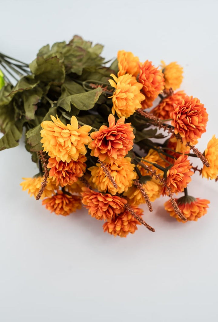 PomPom mum bush - orange and yellow - Greenery Marketartificial flowers52290ORYW