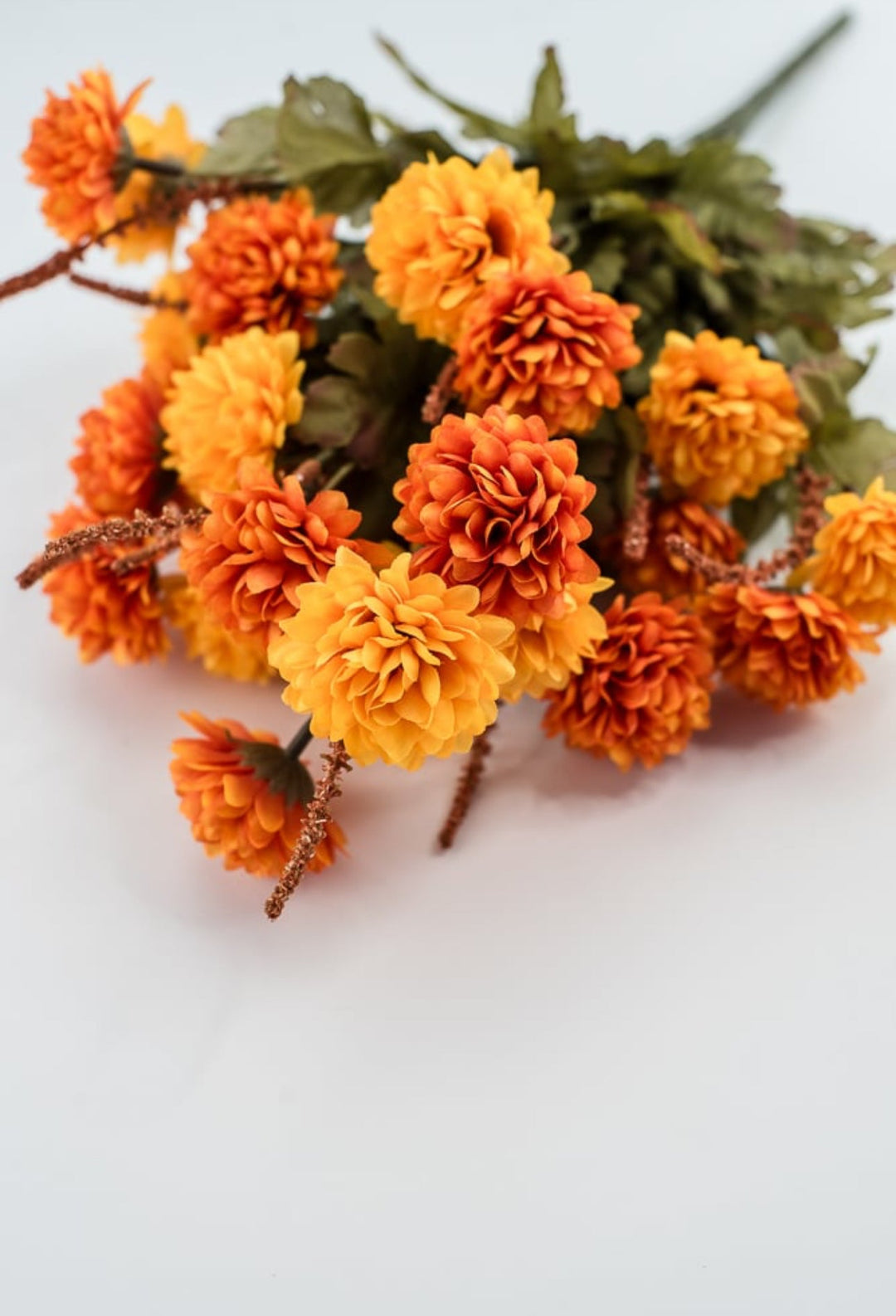 PomPom mum bush - orange and yellow - Greenery Marketartificial flowers52290ORYW