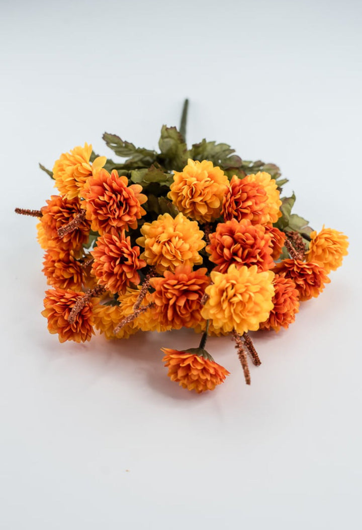 PomPom mum bush - orange and yellow - Greenery Marketartificial flowers52290ORYW