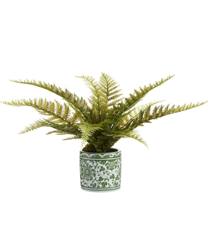 Potted Fern Bush In a Green Chinoiserie Vase - Greenery MarketgreeneryLQF118 - GR