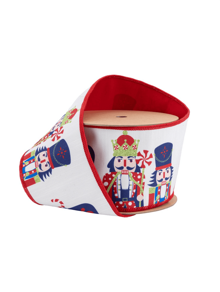 Printed Nutcracker Wired Reversible Dupioni Ribbon - 4" - Greenery Market9001W - 036 - 100E