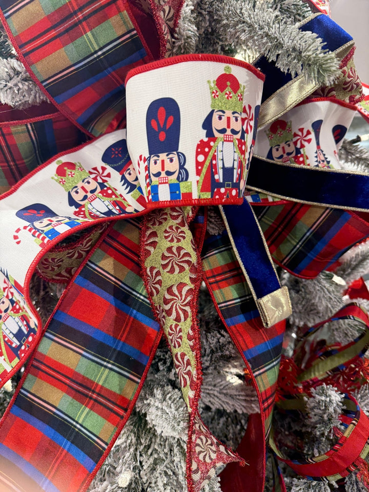 Printed Nutcracker Wired Reversible Dupioni Ribbon - 4" - Greenery Market9001W - 036 - 100E