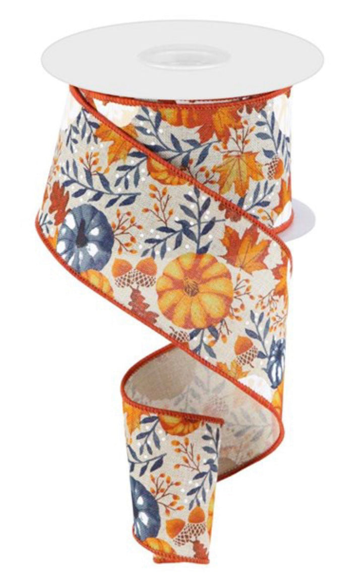 Pumpkin and foliage with navy blue wired ribbon 2.5” - Greenery MarketWired ribbonRGB1081NF