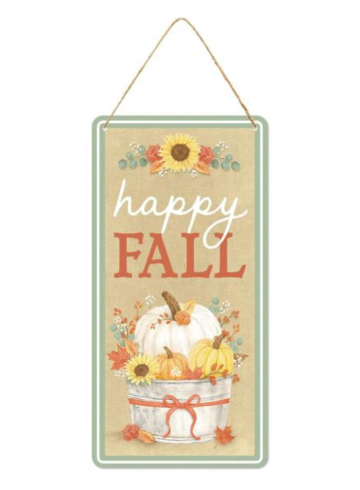 Pumpkin happy fall sign embossed metal - Greenery Marketsigns for wreathsMD1261