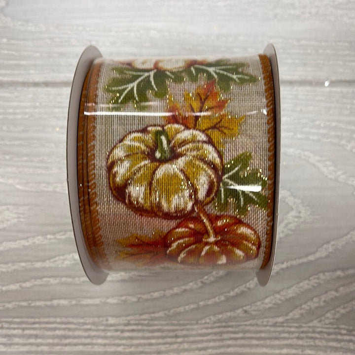 Pumpkin with moss oak leaves - Greenery MarketWired ribbon61002 - 40 - 31
