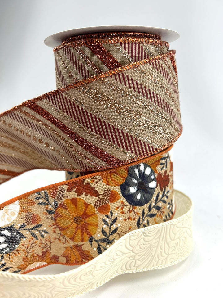 Pumpkins, Copper Stripe, Bow Bundle x 3 Ribbons - Greenery MarketCopStripeX3