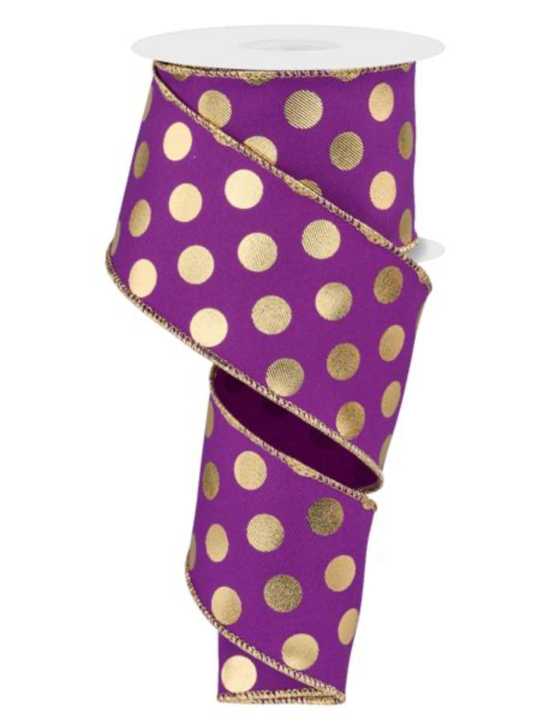 purple and gold metallic dot wired ribbon 2.5” - Greenery MarketRGE1662CN