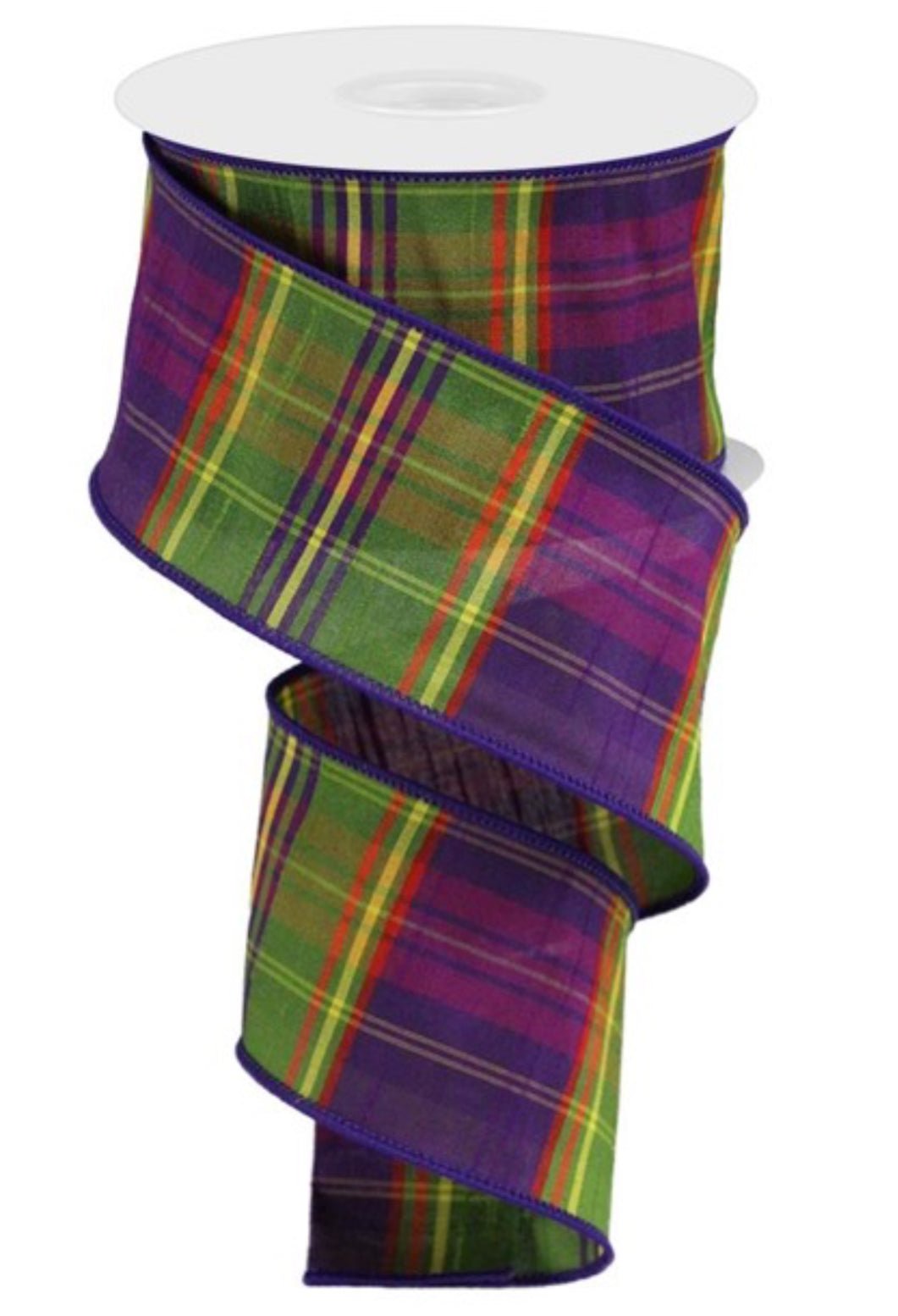 Purple and green plaid faux dupioni 2.5” - Greenery MarketWired ribbonRGA1232RX