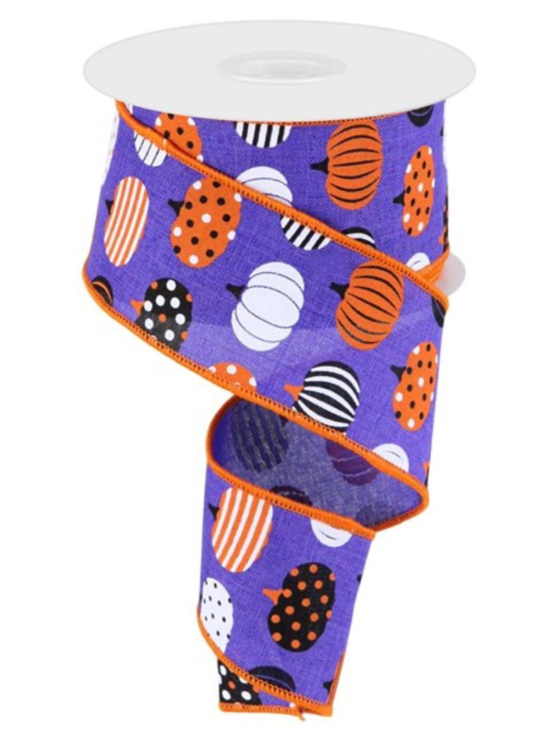 Purple and Orange patterned Pumpkins on purple wired ribbon - 2.5” - Greenery MarketWired ribbonRGC170523