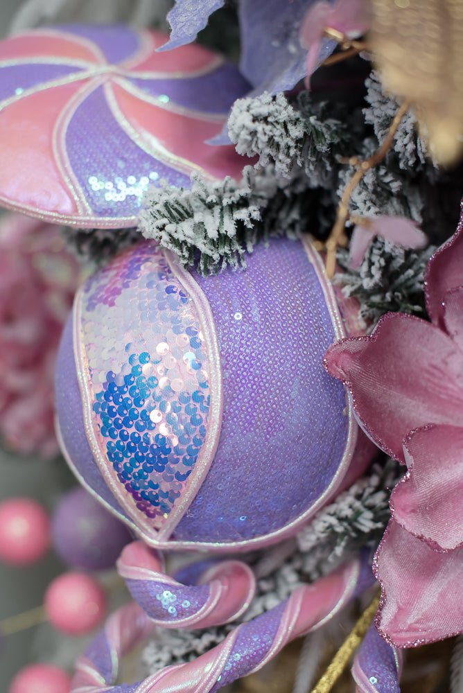 Purple and Pink Sequin Swirl Iridescent Ornament Ball - Greenery Market86469PK