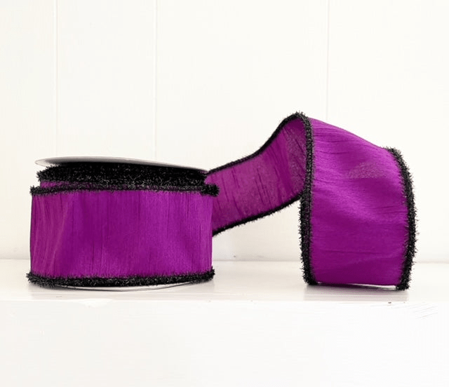 Purple Dupioni with Black Tinsel Edging Wired Ribbon - 2.5" - Greenery Market12818