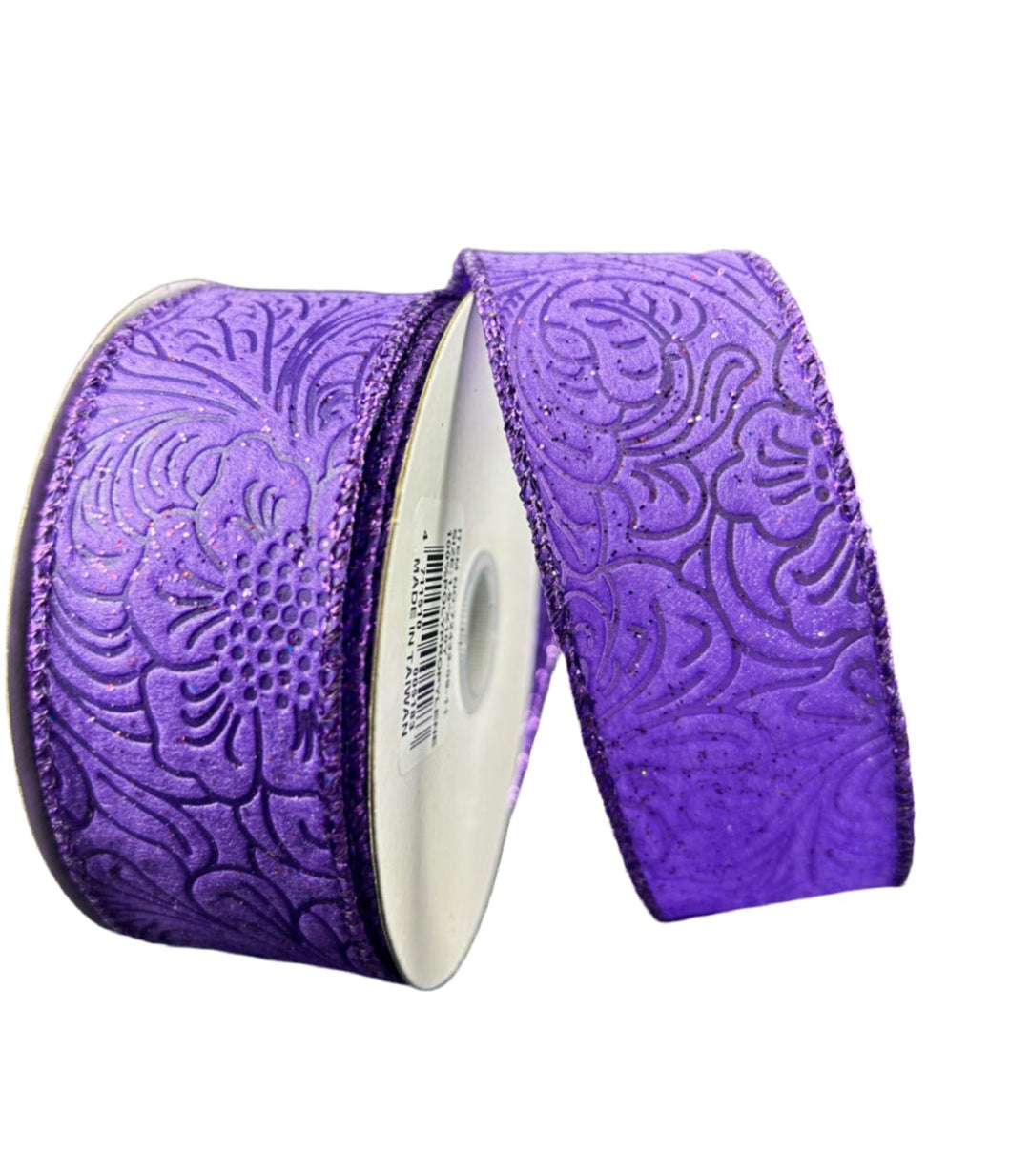 Purple glitter, metallic edge embossed 1.5” wired ribbon - Greenery MarketWired ribbon72433 - 09 - 11