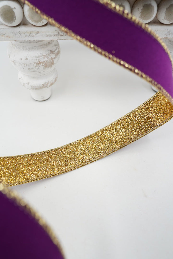 Purple Gold Gleam Farrisilk Wired Ribbon - 1" - Greenery MarketRS203-58