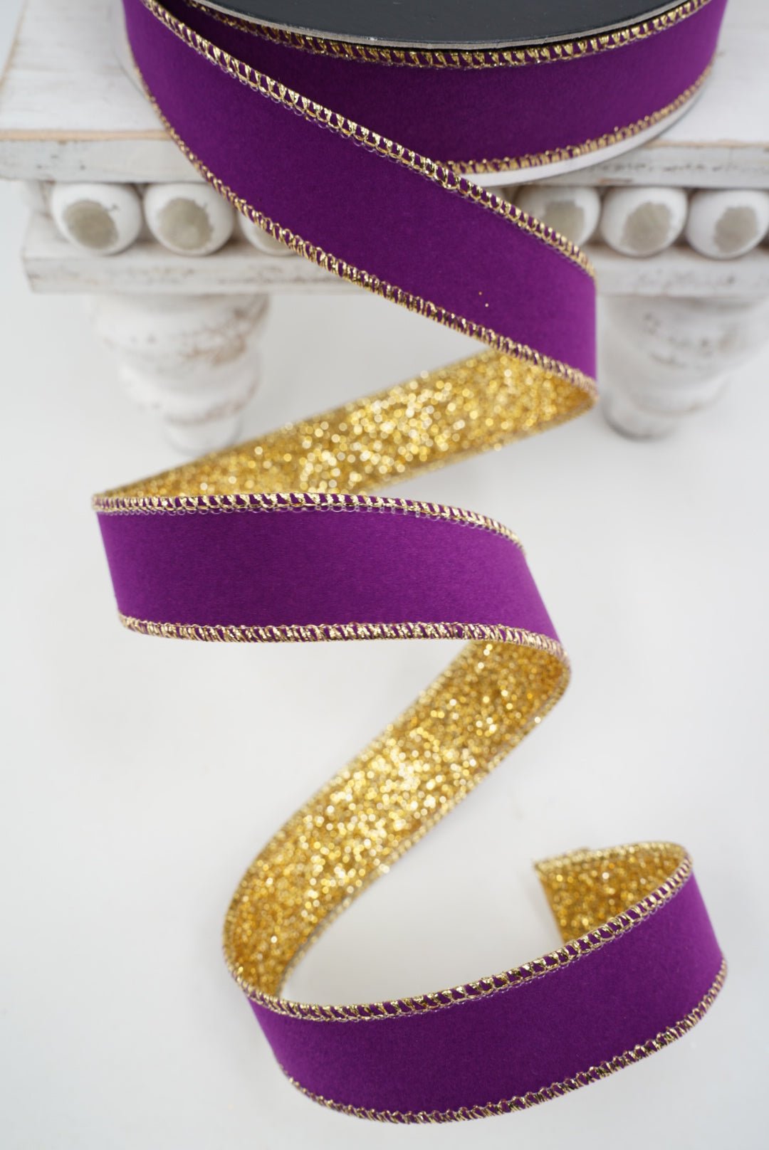Purple Gold Gleam Farrisilk Wired Ribbon - 1" - Greenery MarketRS203-58
