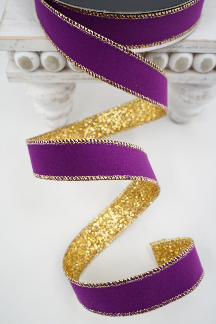 Purple Gold Gleam Farrisilk Wired Ribbon - 1" - Greenery MarketRS203-58