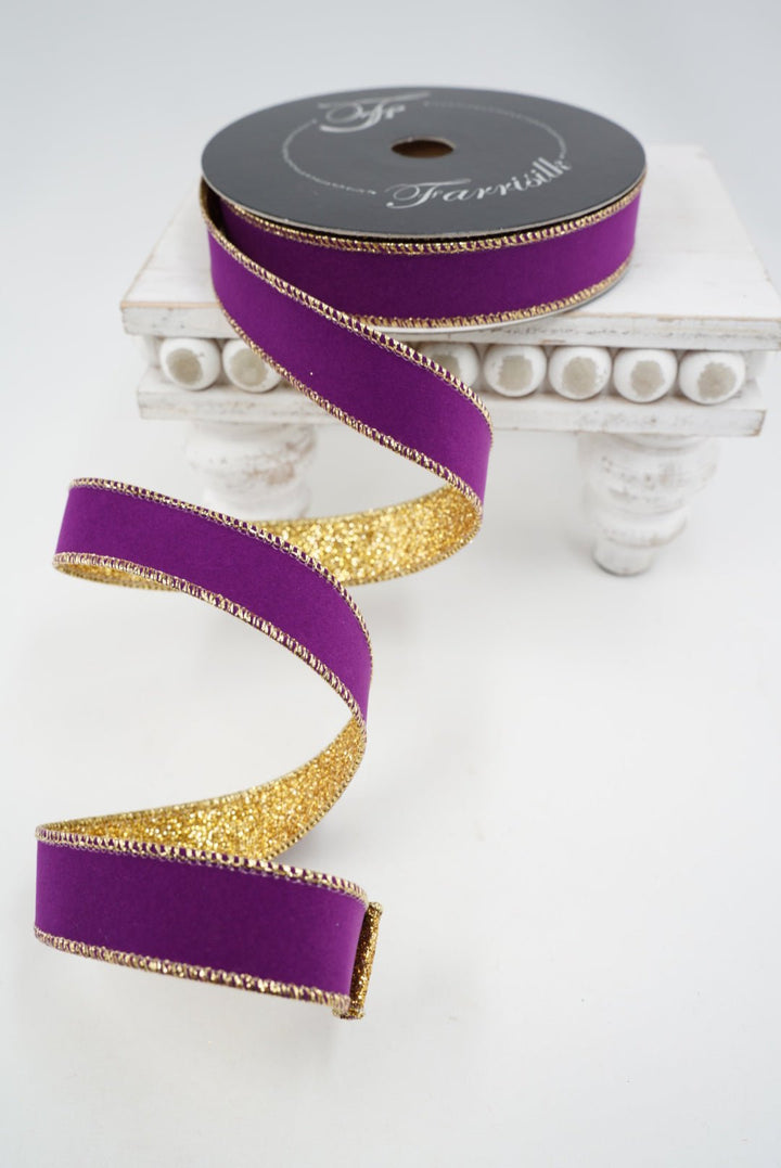 Purple Gold Gleam Farrisilk Wired Ribbon - 1" - Greenery MarketRS203-58